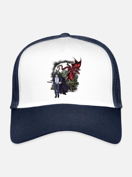 Dragon, Créature Mythique, Fantaisie, Épéiste, Conte de fées - Casquette trucker  - blanc/marine - Devant