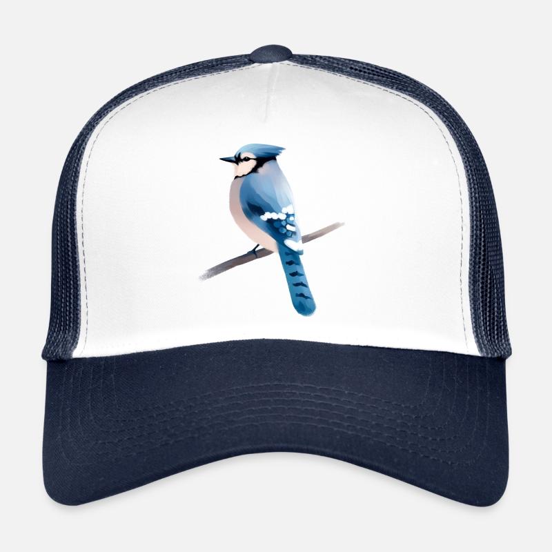 Blauhäher auf Ast - Trucker Cap - Weiß/Navy