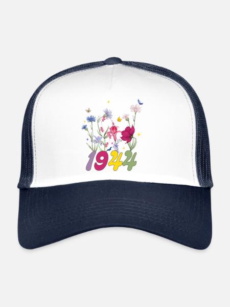 Année de naissance 1944 fleurs sauvages - Casquette trucker  - blanc/marine - Devant