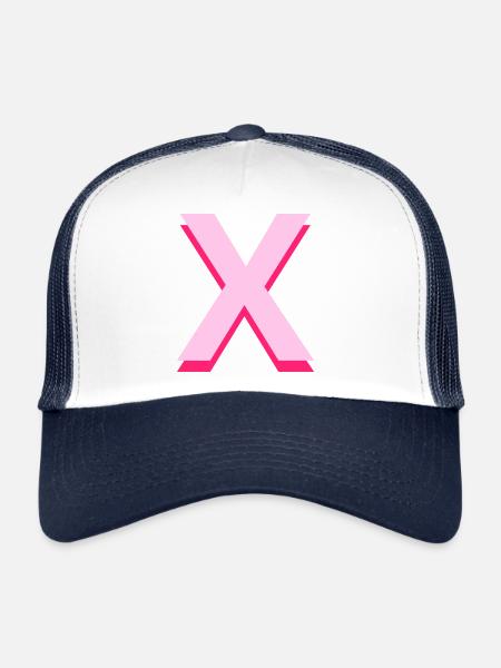 Lettre X rose pop et moderne - Casquette trucker  - blanc/marine - Devant