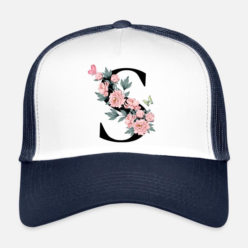 Buchstabe s rosa Blumen Trucker Cap