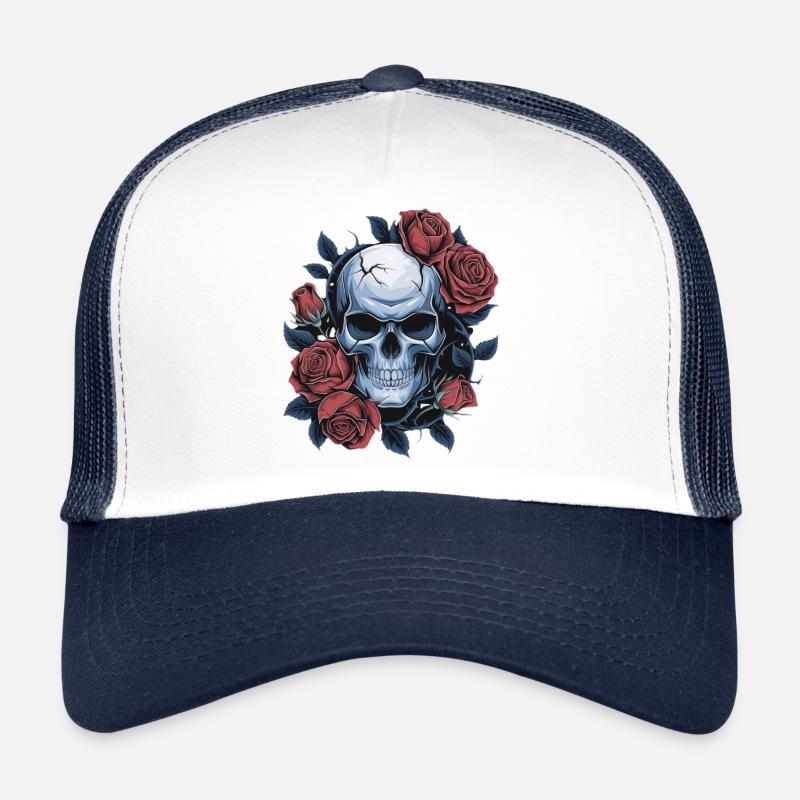 Totenkopf mit Rosenblüten Trucker Cap