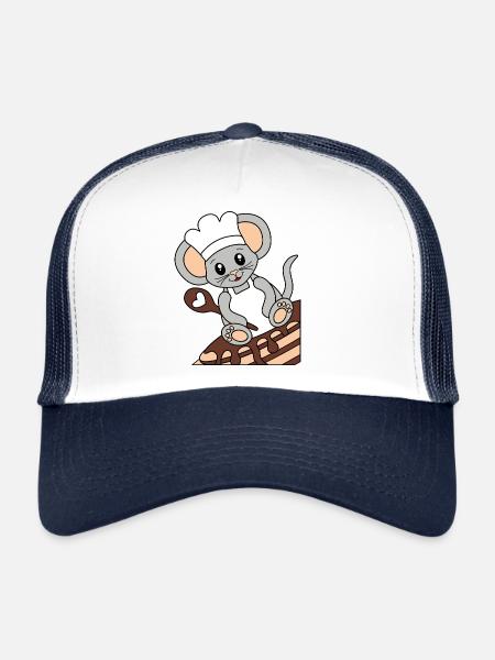 Souris cuire sur des crêpes - Casquette trucker  - blanc/marine - Devant