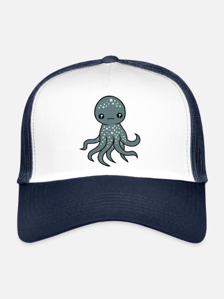 Pieuvre, Pieuvre, Pieuvre, Calmar, Céphalopode, Mignon, Mignon - Casquette trucker  - blanc/marine - Devant