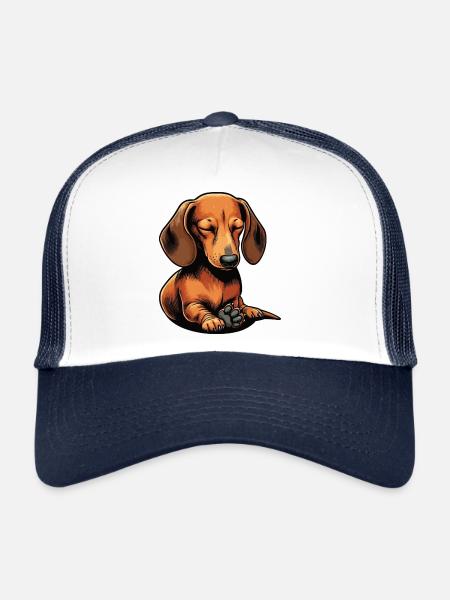 Teckel, Propriétaire de teckel, Amoureux du teckel, Teckel - Casquette trucker  - blanc/marine - Devant