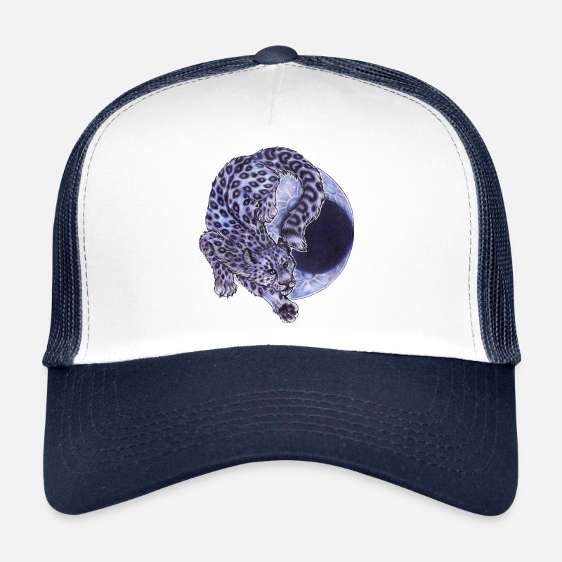 Cooler Schneeleopard Raubkatze vor Mondsichel Mond Trucker Cap