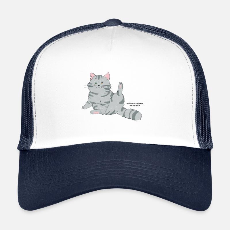 🐾 Grau getigerte Katze🐱 - Trucker Cap - Weiß/Navy