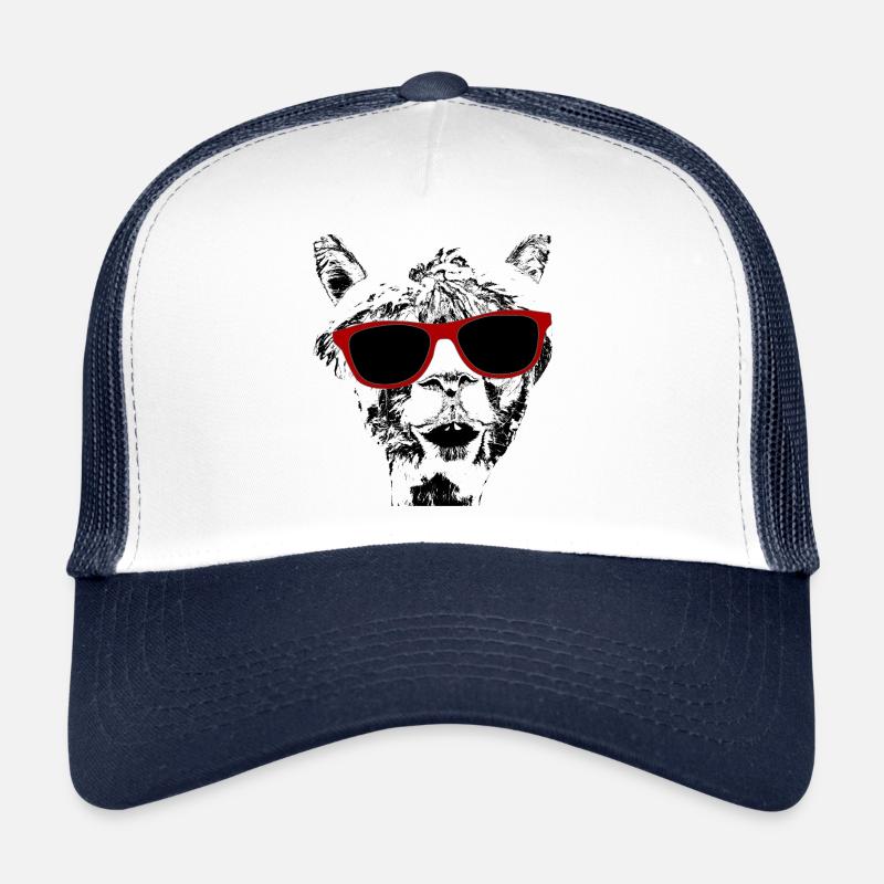 cooles, witziges Alpaka mit Sonnenbrille - Trucker Cap - Weiß/Navy