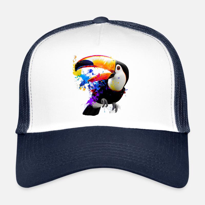 Illustration Toucan colorée - Casquette trucker  - blanc/marine