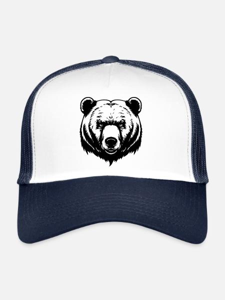 Bear Grizzly Head - Trucker Cap - white/navy - Front