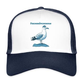 Fischbrötchen Fresser die lustige Möwe mit Fisch - Trucker Cap - Weiß/Navy - Vorne