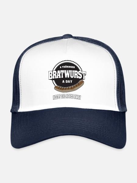 Une thüringer Bratwurst par jour éloigne la pomme - Casquette trucker  - blanc/marine - Devant