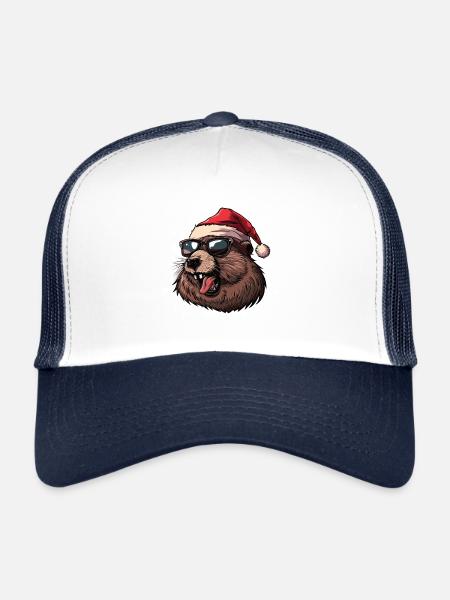 Beaver Christmas Funny - Trucker Cap - white/navy - Front