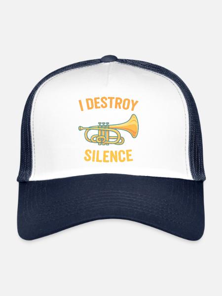 I destroy silence Trompete Spruch Sprüche - Trucker Cap - Weiß/Navy - Vorne