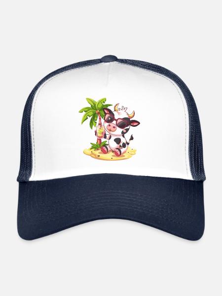 Cow, Island, Summer, Palm - Trucker Cap - white/navy - Front