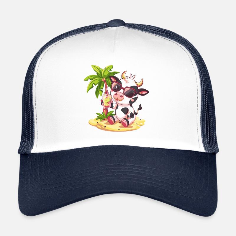 Kuh Insel Sommer Palme - Trucker Cap - Weiß/Navy