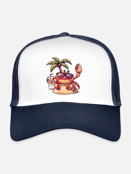 crabe crabe plage d’été bande dessinée - Casquette trucker  - blanc/marine - Devant