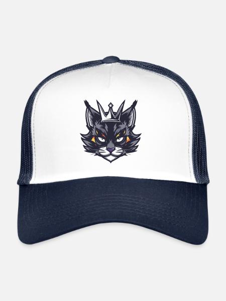 Symbole Chat Tête Couronne - Casquette trucker  - blanc/marine - Devant