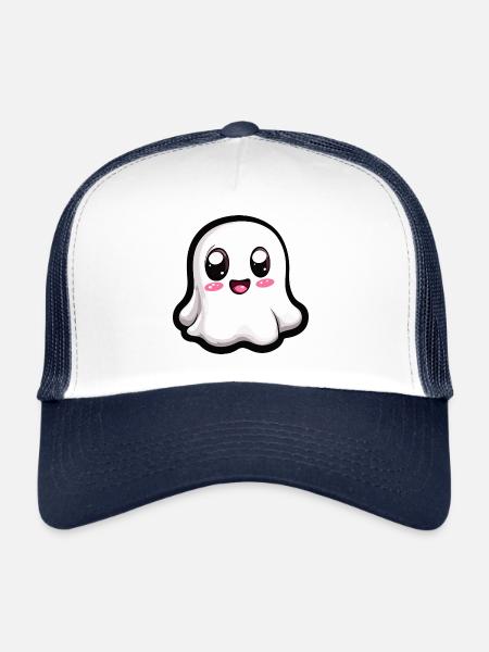 Fantôme Halloween Bande Dessinée Kawaii - Casquette trucker  - blanc/marine - Devant