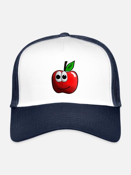 Pomme avec graphique de visage - Casquette trucker  - blanc/marine - Devant