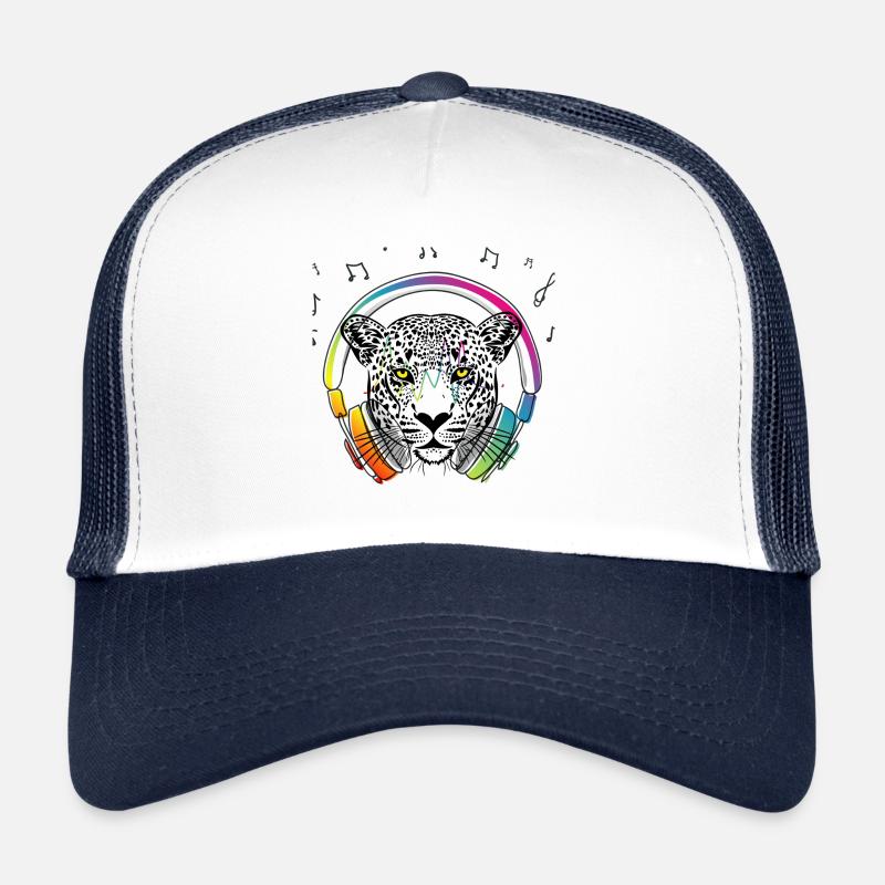 DJ Leopard mit Kopfhörern - Neon Farben - Musik Trucker Cap