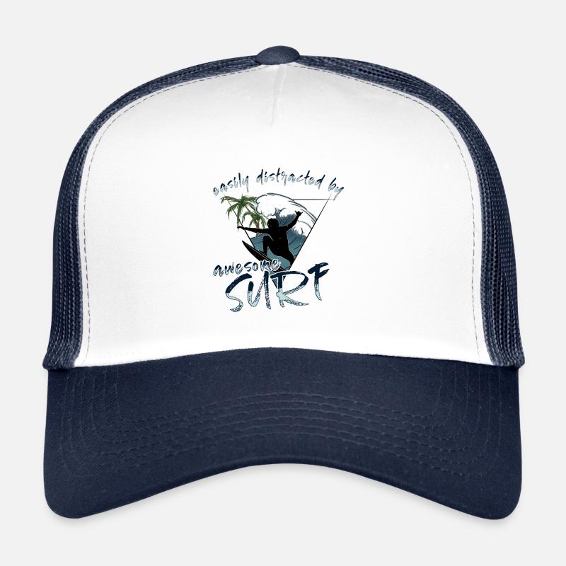 Easily Distracted By Awesome Surf Surfer Vibes Fun Trucker Cap