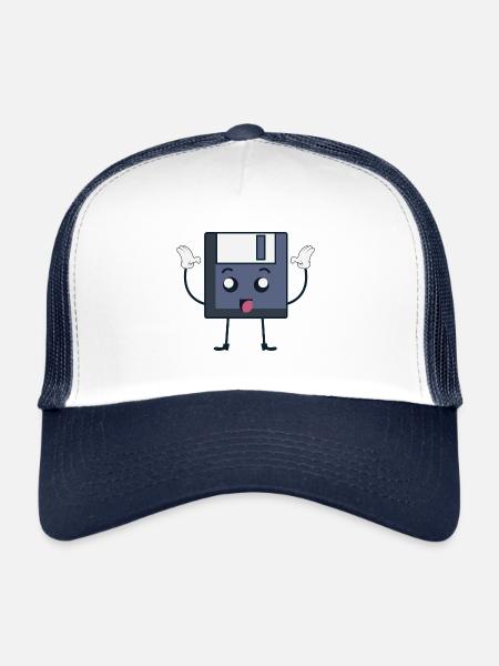 Floppy Disk 3.5 Cute Face Nerd Technology Gift - Trucker Cap - white/navy - Front