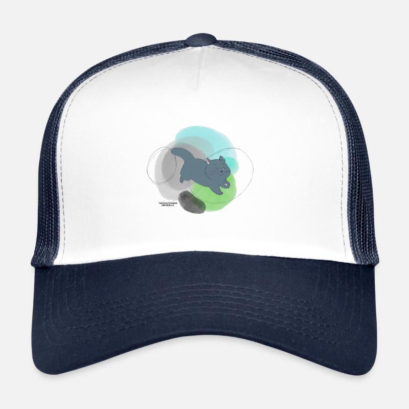 🐾 Schwarze Katze 🐈‍⬛ Grün Blau - Trucker Cap - Weiß/Navy