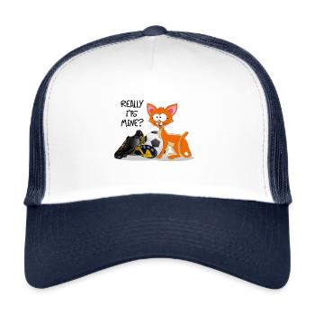 Fussball Katze - Fussballschuhe - Ball - Fussball - Trucker Cap - Weiß/Navy - Vorne
