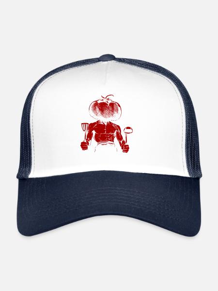 Homme tomate cuire les muscles - Casquette trucker  - blanc/marine - Devant