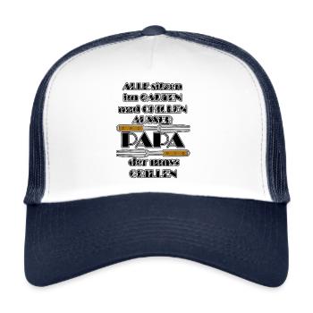 Lustiger Grill-Spruch - Papa Chillen Grillen - Trucker Cap - Weiß/Navy - Vorne