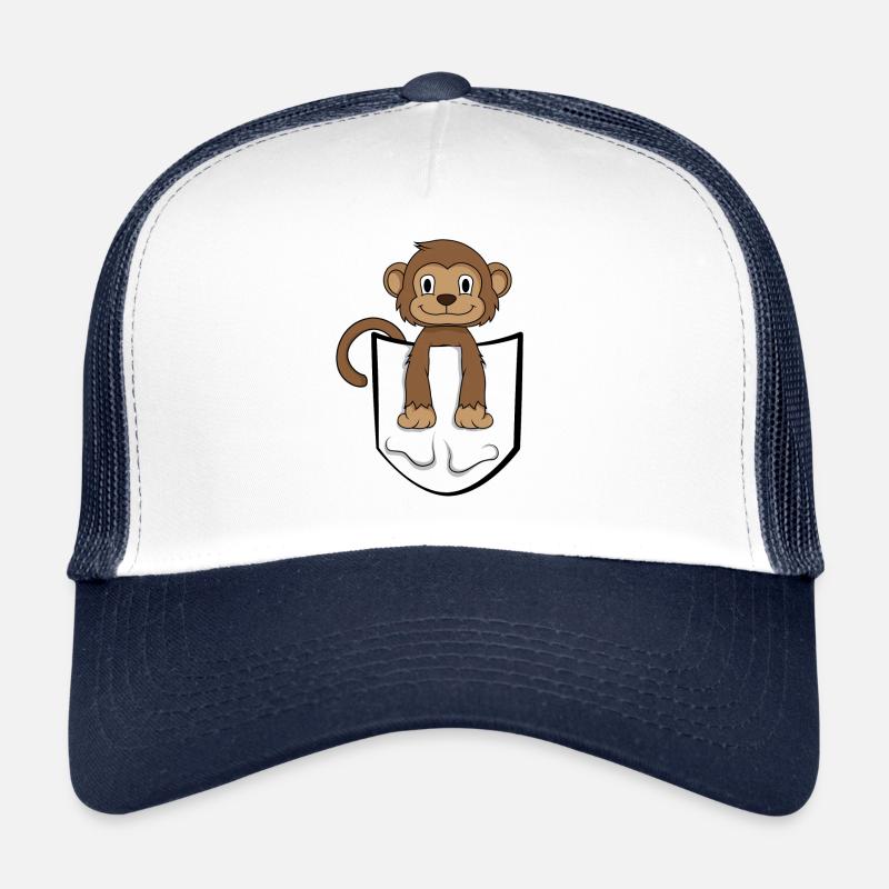 Lustiger Affe in Tasche Pocket Geschenkidee - Trucker Cap - Weiß/Navy