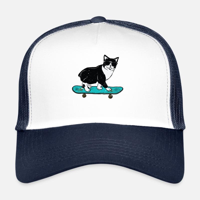Funny Cat Skateboard Skater Skateboarding Kitten - Trucker Cap - Weiß/Navy
