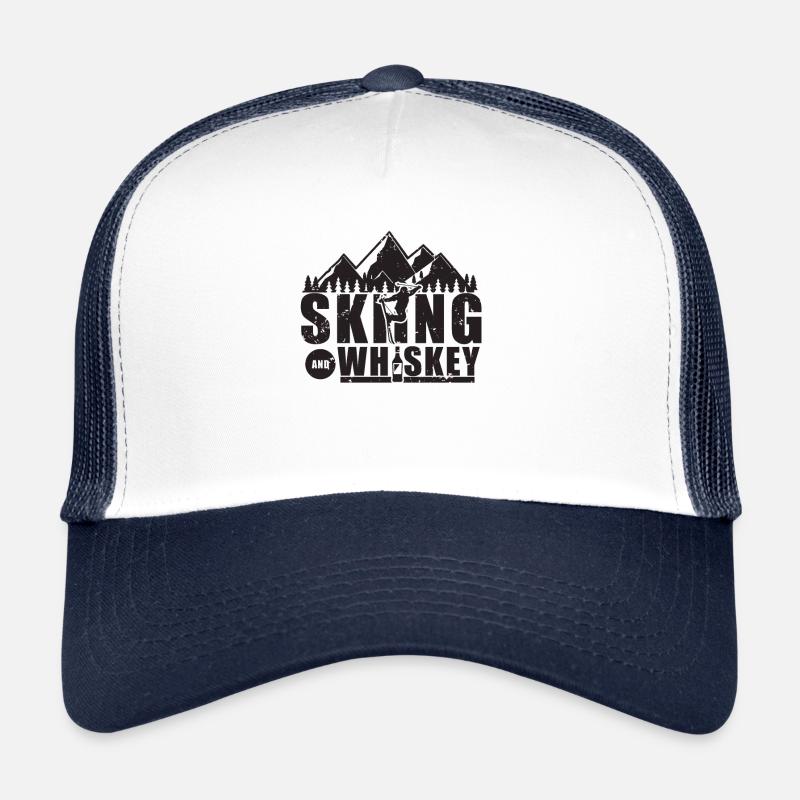 Skiing Snow Winter Skis Whiskey Trucker Cap