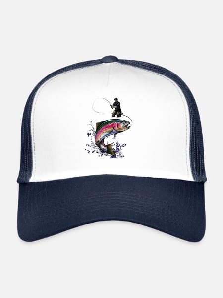 Pêche - Truite - Pêche aux mouches - Casquette trucker  - blanc/marine - Devant