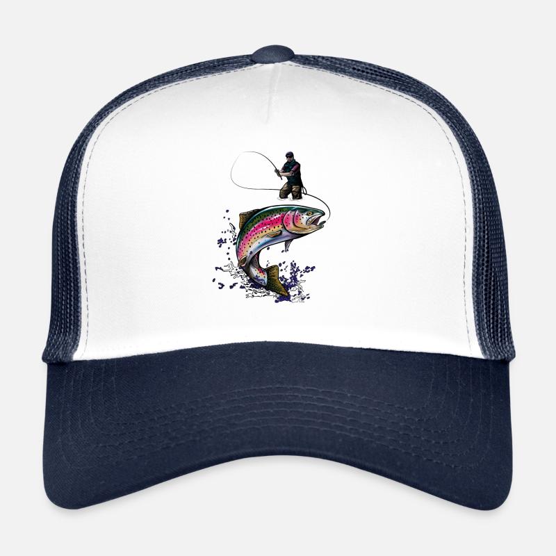 Pêche - Truite - Pêche aux mouches - Casquette trucker  - blanc/marine