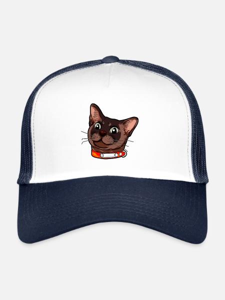 Burmese cat Burma chat visage de chat brun - Casquette trucker  - blanc/marine - Devant