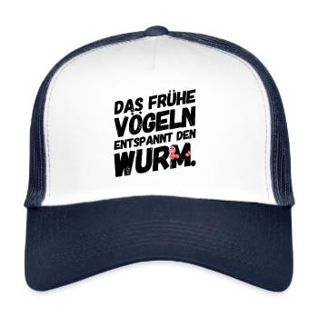 Lustige Witzige Sex Sprüche Wurm - Trucker Cap - Weiß/Navy - Vorne