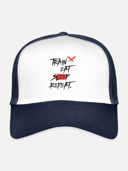 Train Eat Sleep Repeat - Training Motivation - Trucker Cap - white/navy - Front