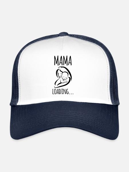 Maman 2019 loading mami naissance bébé - Casquette trucker  - blanc/marine - Devant