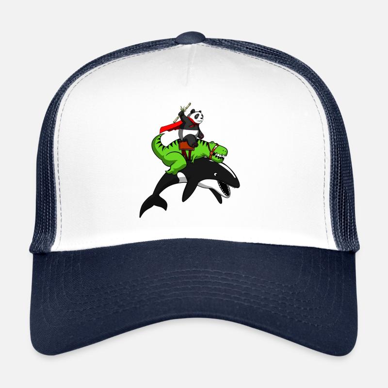 Ours de panda de dinosaure T-Rex chevauchant une baleine orque Casquette trucker 