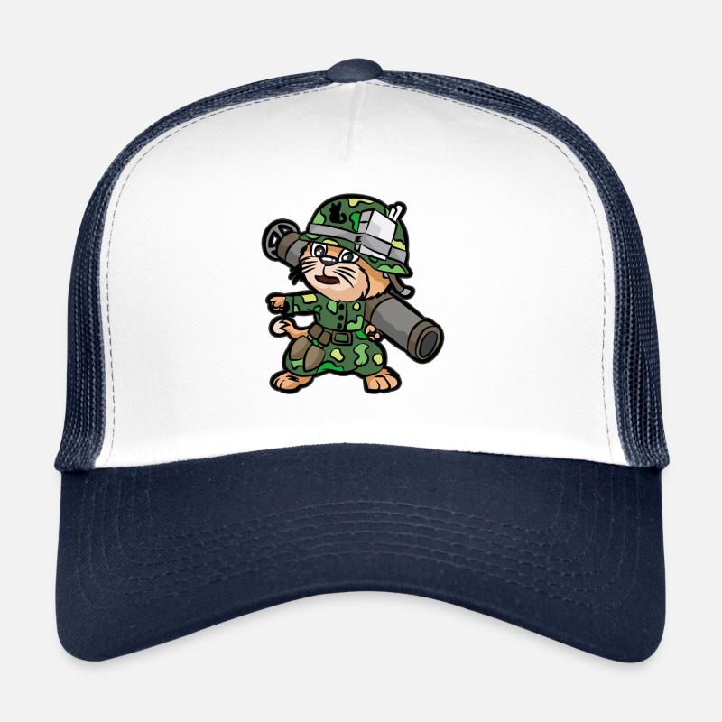 Katze mit Bazooka Panzerfaust Soldat Soldatin Trucker Cap