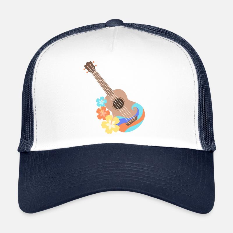 Ukulélé marron motif vague avec fleurs d'Hibiscus Casquette trucker 