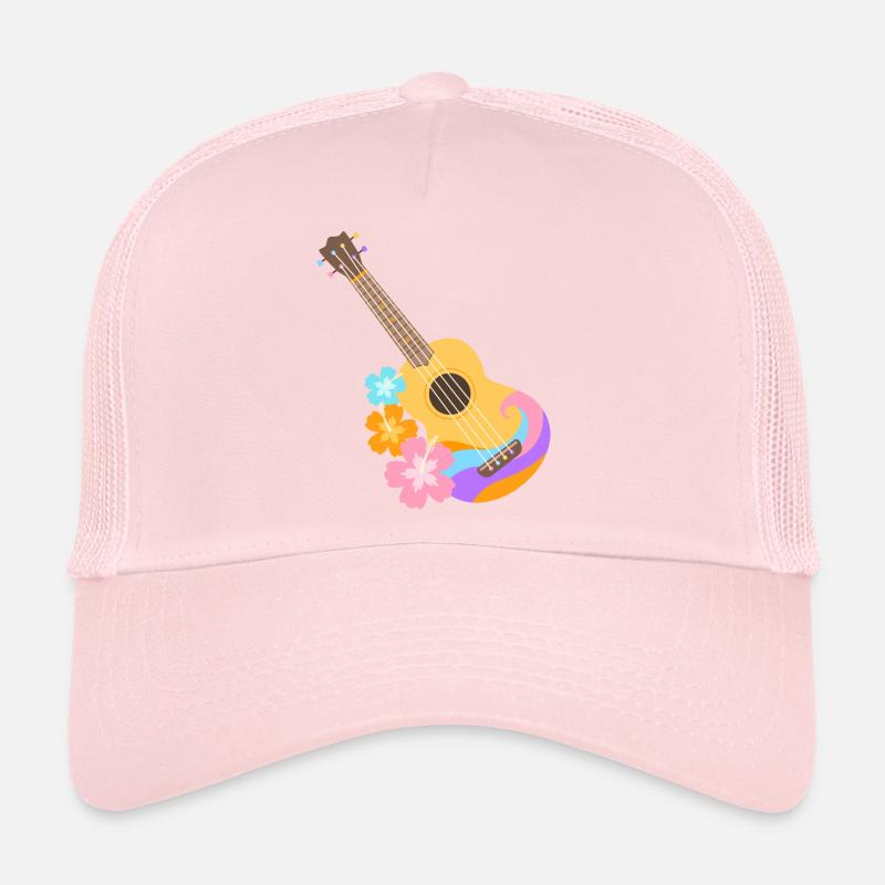 Buntes Ukulele-Wellenmuster mit Hibiscus-Blumen Trucker Cap