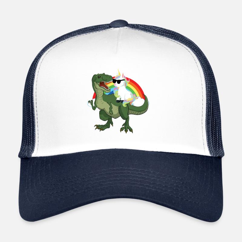 Einhorn reitet auf Dinosaurier Regenbogen - Trucker Cap - Weiß/Navy