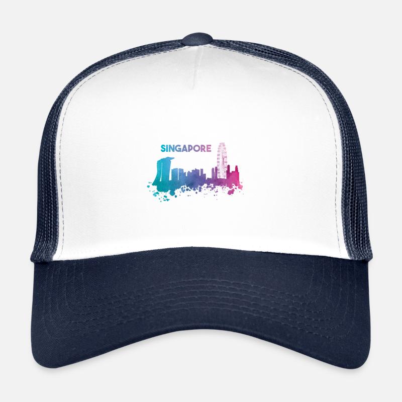 Wunderschöne Singapur Skyline in bunten Farben - Trucker Cap - Weiß/Navy