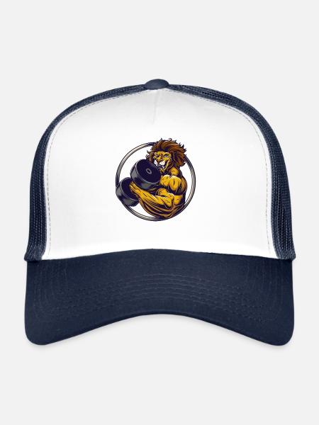 Sport de musculo-brise musculo-lion avec haltère - Casquette trucker  - blanc/marine - Devant