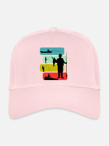 Pêcheur bateau de pêche canne à poisson brochet sandre perche - Casquette trucker  - rose pâle - Devant