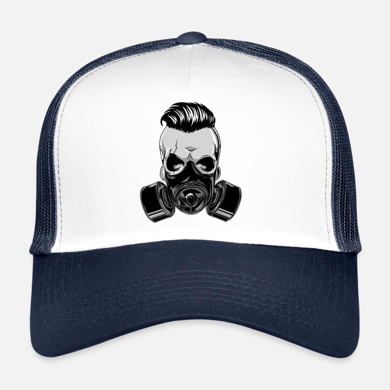 Crâne de hipster crâne avec masque à gaz masque - Casquette trucker  - blanc/marine
