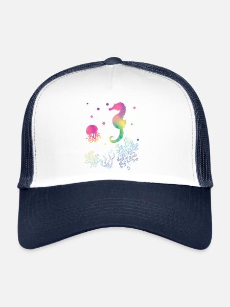 Seahorse and jellyfish Rainbow colors - Trucker Cap - white/navy - Front